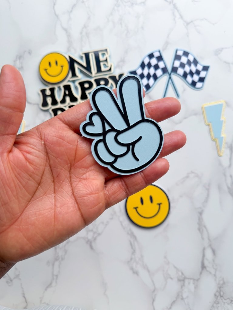 Personalised One Happy Dude Groovy themed birthday cake topper charm set - Demi's Krafts