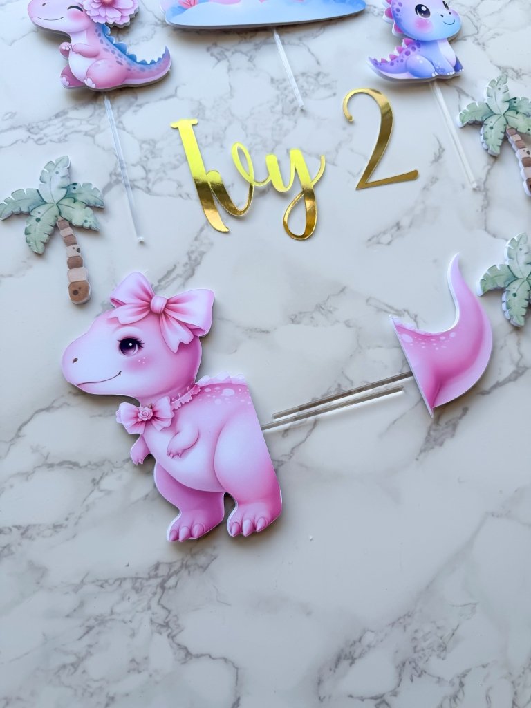 Custom Girl Dinosaur Cake Topper Set - Demi's Krafts