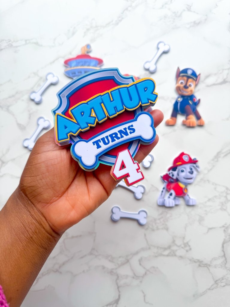 Personalised Paw Patrol Cake Topper Set : Custom pup badge - Demi's Krafts