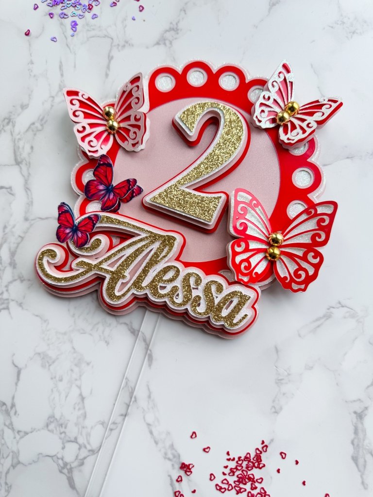 Red butterfly birthday cake topper : personalised cake topper - Demi's Krafts