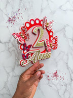 Red butterfly birthday cake topper : personalised cake topper - Demi's Krafts