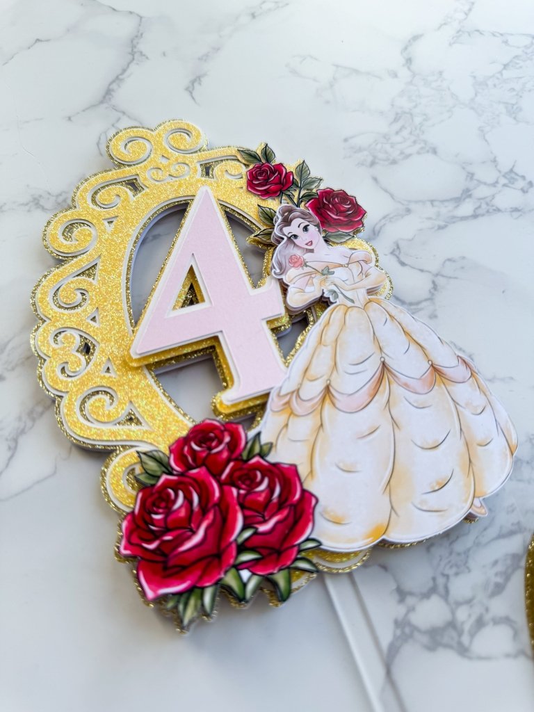Personalised Princess Belle Beauty and the Beast Cake Topper - Demi's Krafts
