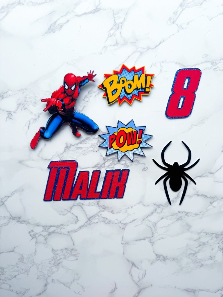 Personalised Spiderman Cake Toppers - £10 set - Demi's Krafts