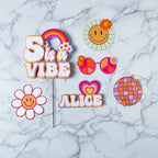 Five is a Vibe Groovy themed birthday cake topper charm set - Demi's Krafts