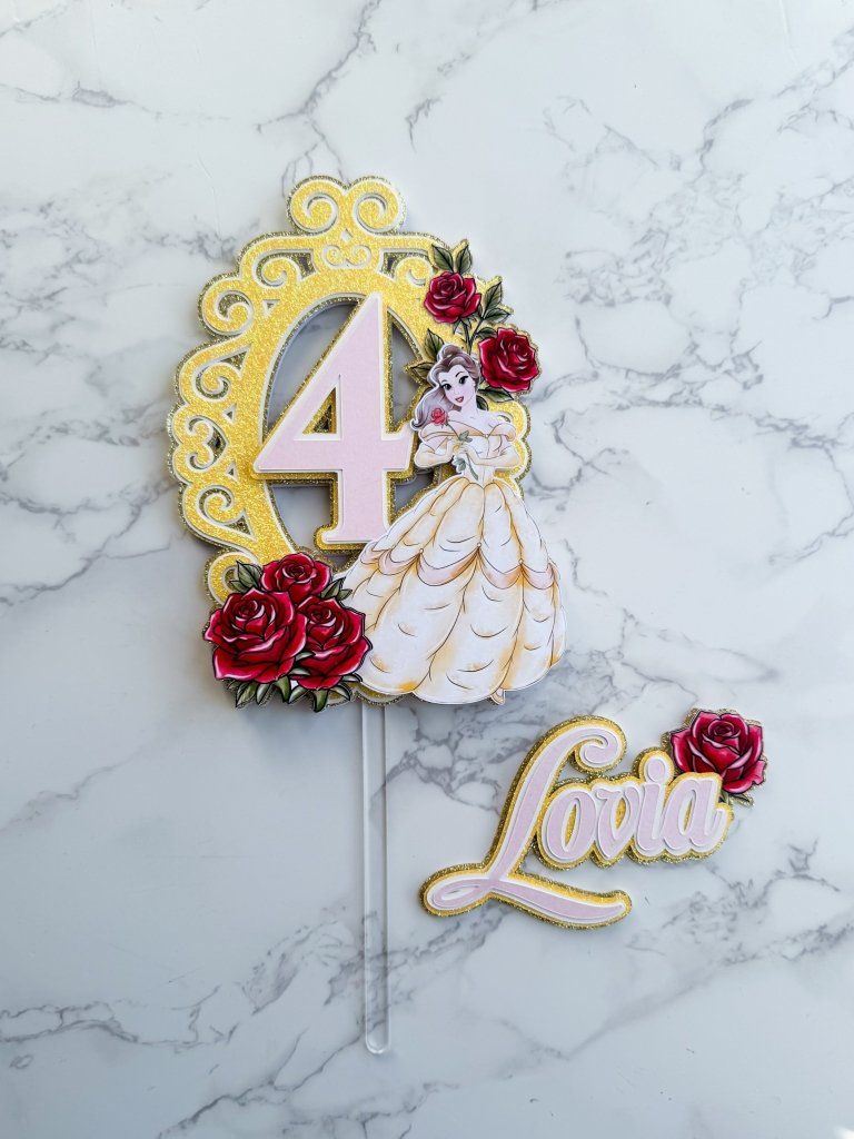 Personalised Princess Belle Beauty and the Beast Cake Topper - Demi's Krafts
