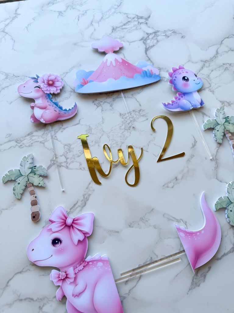 Custom Girl Dinosaur Cake Topper Set - Demi's Krafts