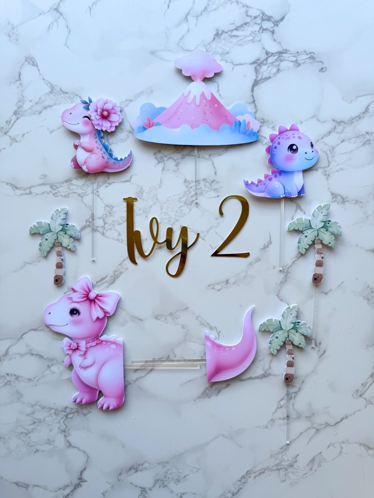 Custom Girl Dinosaur Cake Topper Set - Demi's Krafts