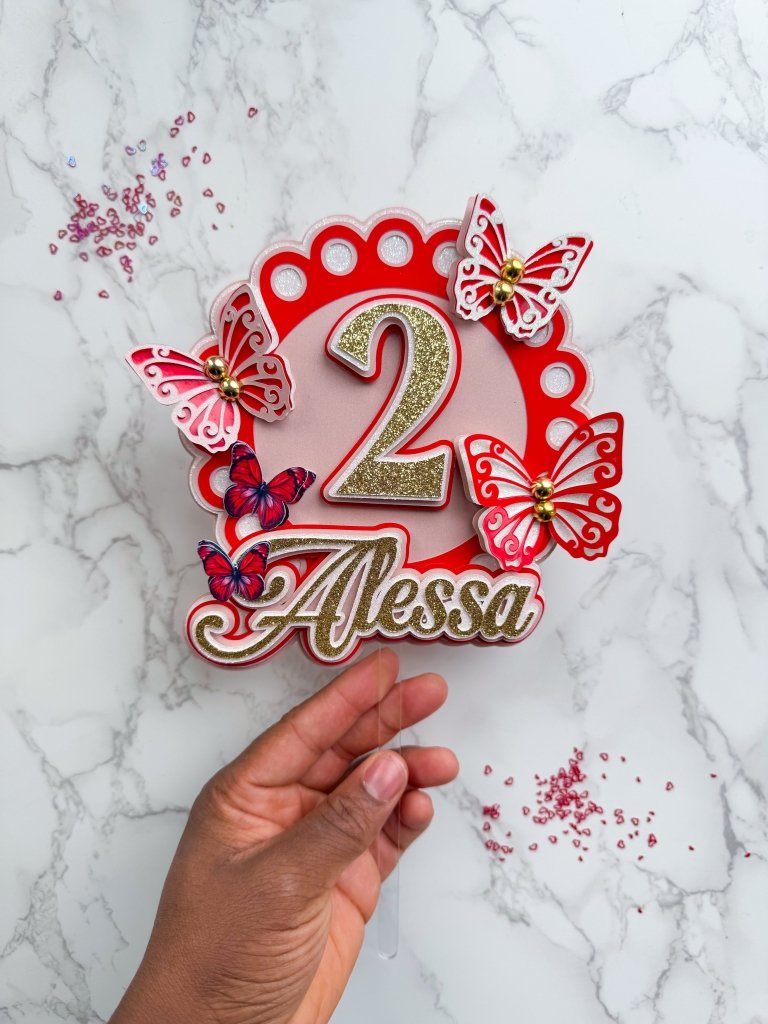 Red butterfly birthday cake topper : personalised cake topper - Demi's Krafts