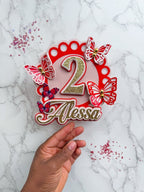 Red butterfly birthday cake topper : personalised cake topper - Demi's Krafts