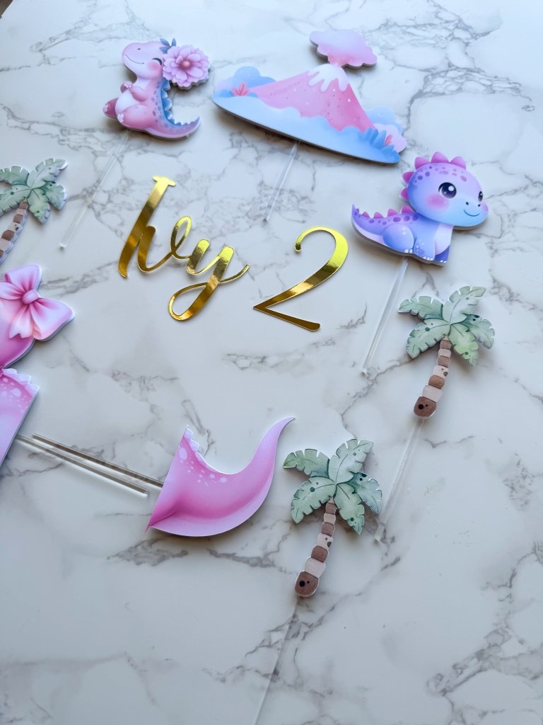 Custom Girl Dinosaur Cake Topper Set - Demi's Krafts