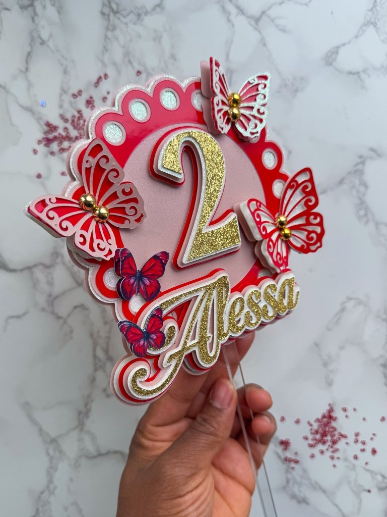 Red butterfly birthday cake topper : personalised cake topper - Demi's Krafts