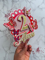 Red butterfly birthday cake topper : personalised cake topper - Demi's Krafts