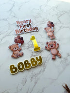 Personalised Beary First Birthday Cake Topper Set - £10 ser - Demi's Krafts