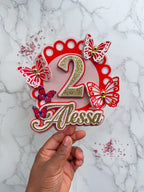 Red butterfly birthday cake topper : personalised cake topper - Demi's Krafts