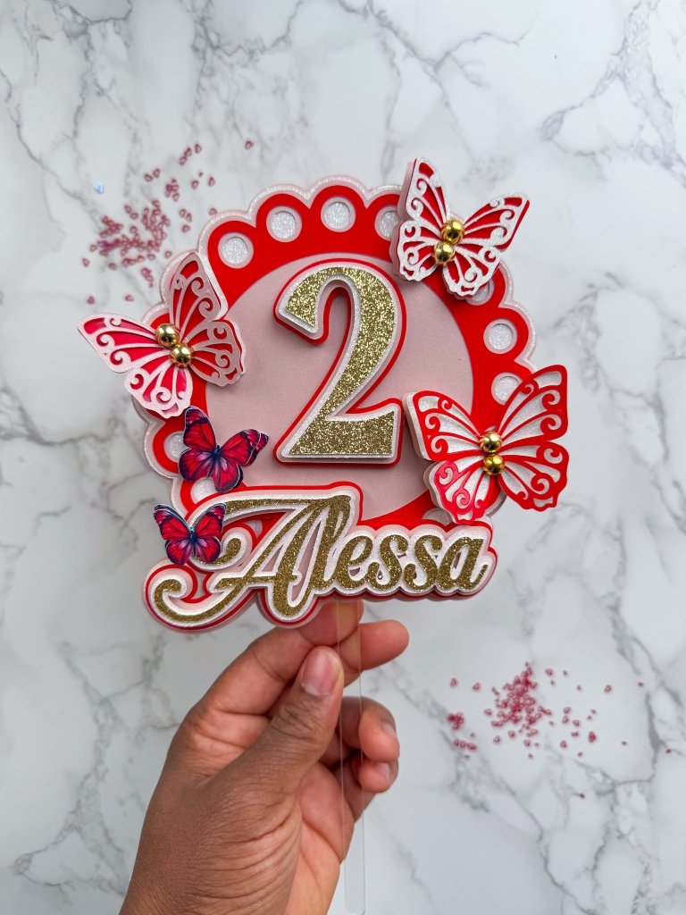 Red butterfly birthday cake topper : personalised cake topper - Demi's Krafts