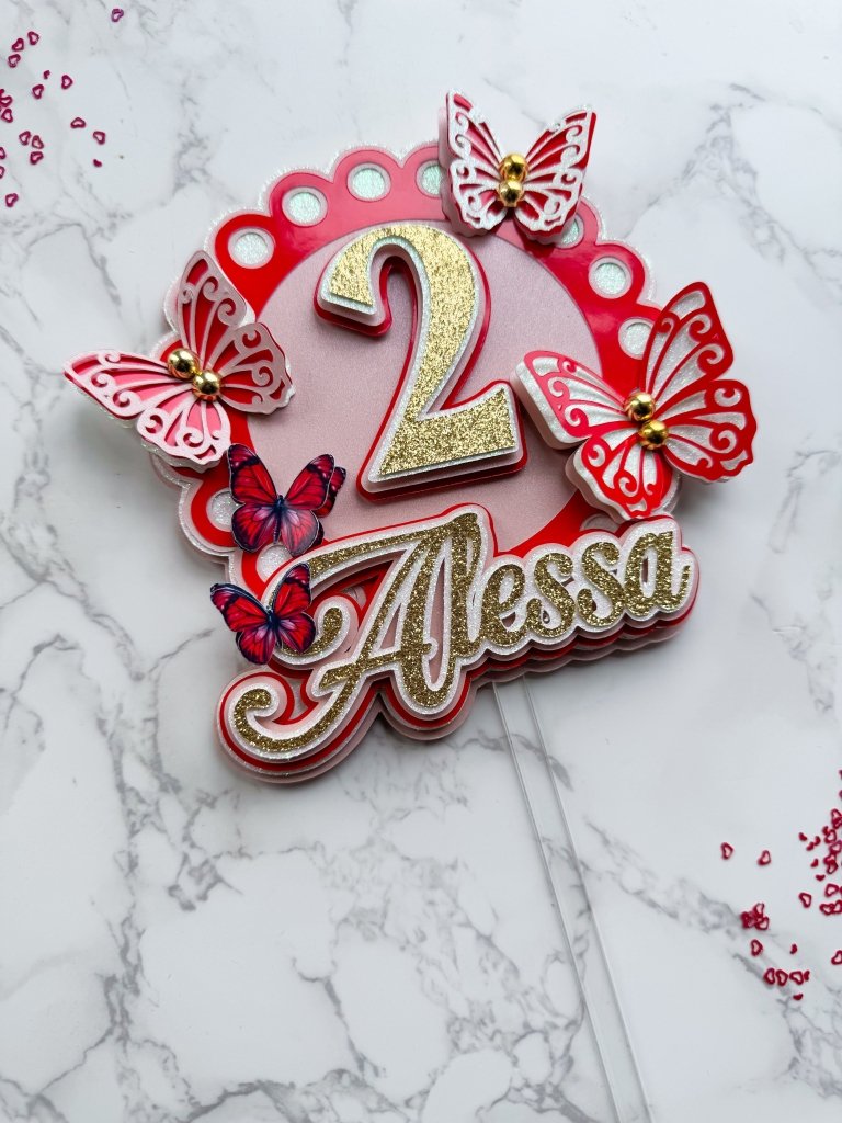 Red butterfly birthday cake topper : personalised cake topper - Demi's Krafts