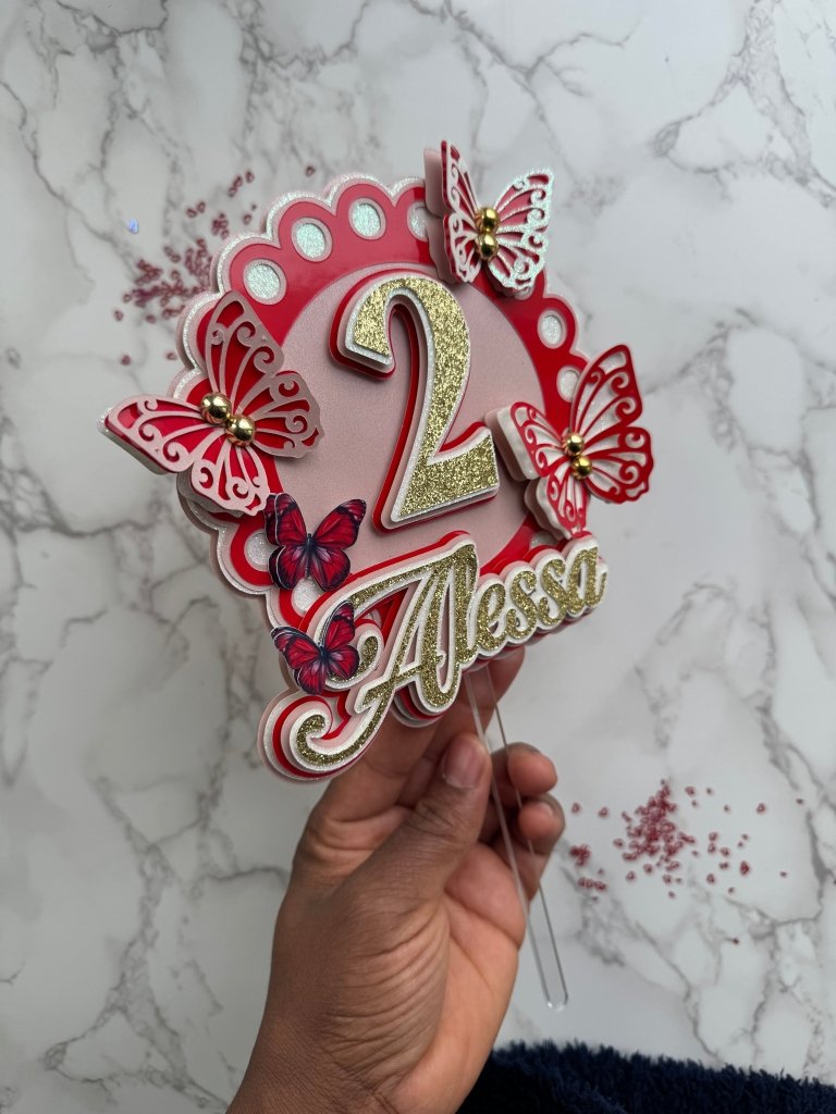 Red butterfly birthday cake topper : personalised cake topper - Demi's Krafts