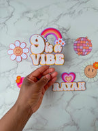 9 is a vibe Birthday Cake Topper Set: Groovy Glitter Daisies, Disco Ball - Demi's Krafts