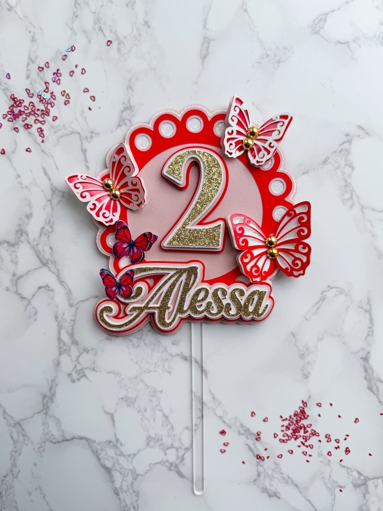 Red butterfly birthday cake topper : personalised cake topper - Demi's Krafts