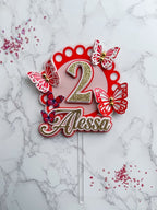 Red butterfly birthday cake topper : personalised cake topper - Demi's Krafts