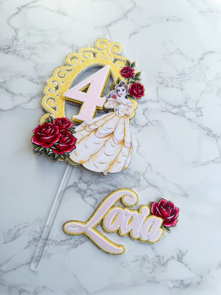 Personalised Princess Belle Beauty and the Beast Cake Topper - Demi's Krafts