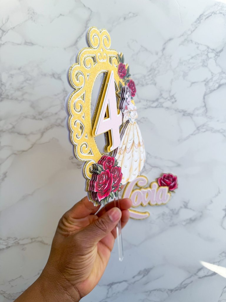 Personalised Princess Belle Beauty and the Beast Cake Topper - Demi's Krafts