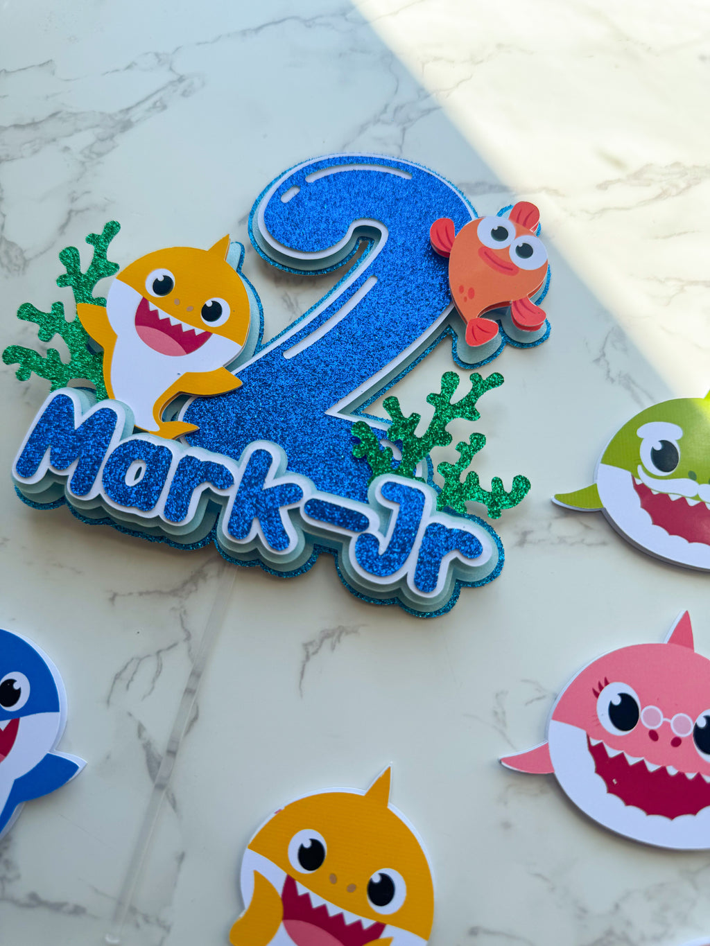 Personalised Baby Shark Birthday Cake Topper Set