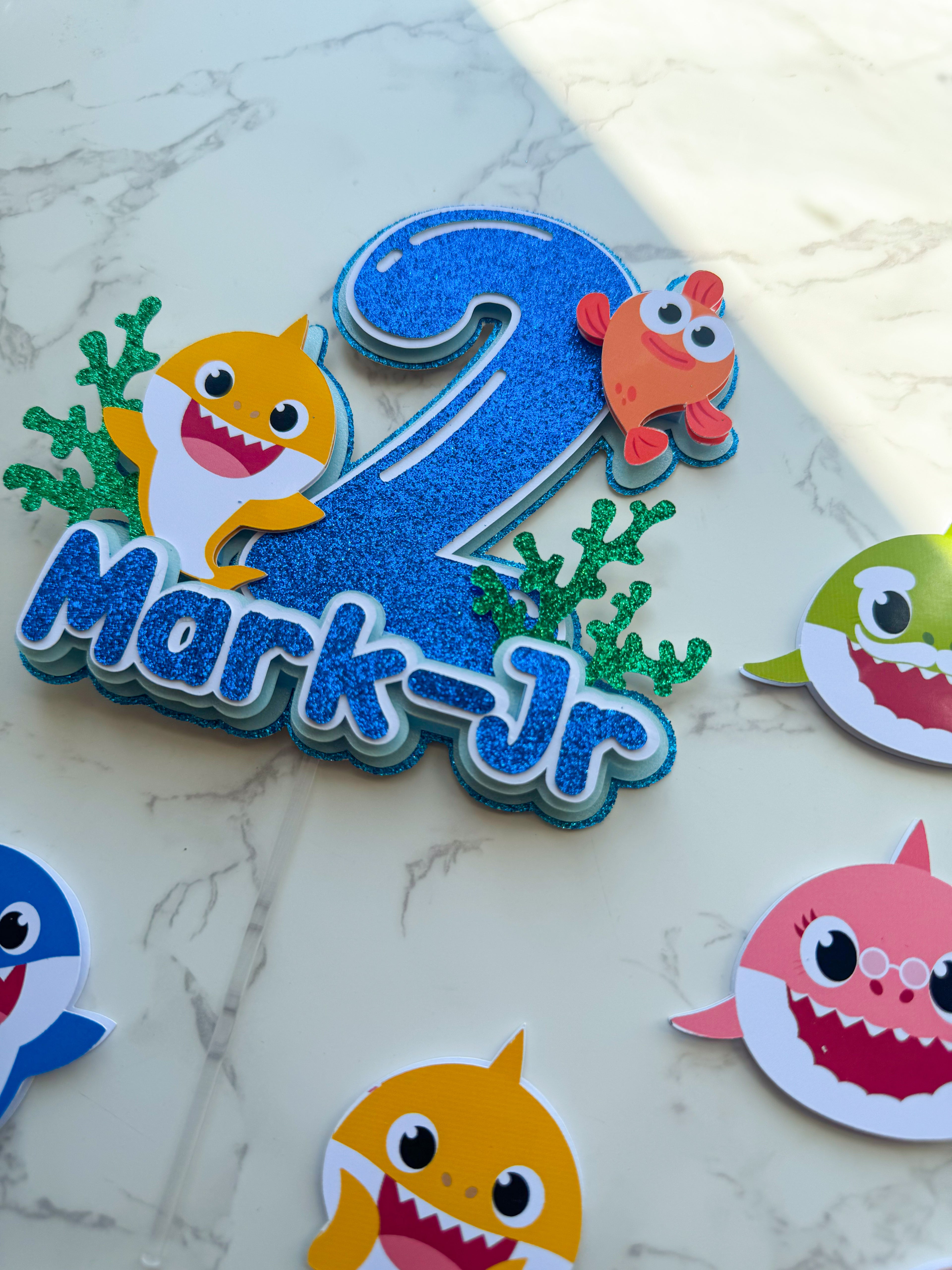 Personalised Baby Shark Birthday Cake Topper Set
