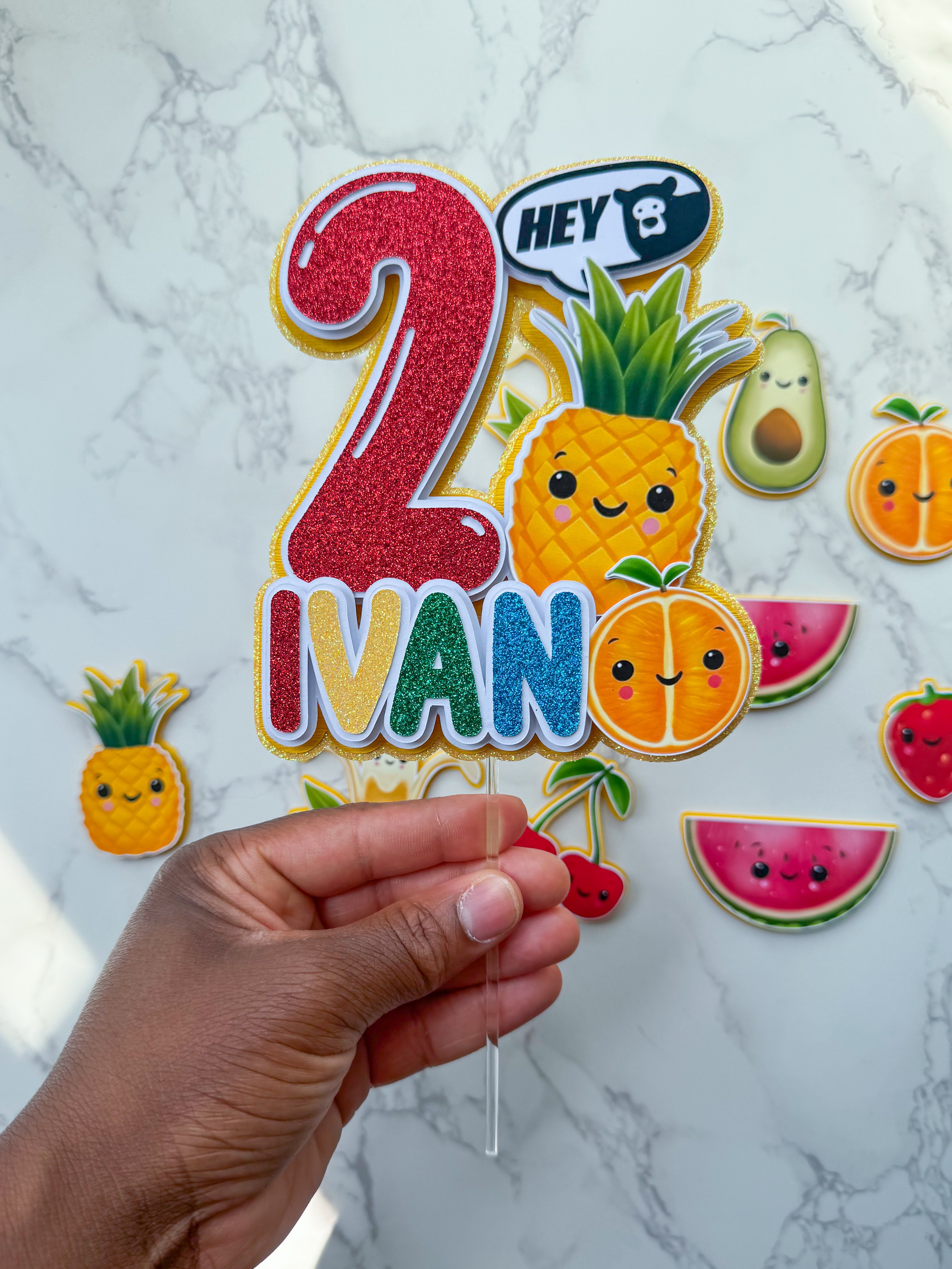 Personalised Dancing Fruits Cake Topper Set