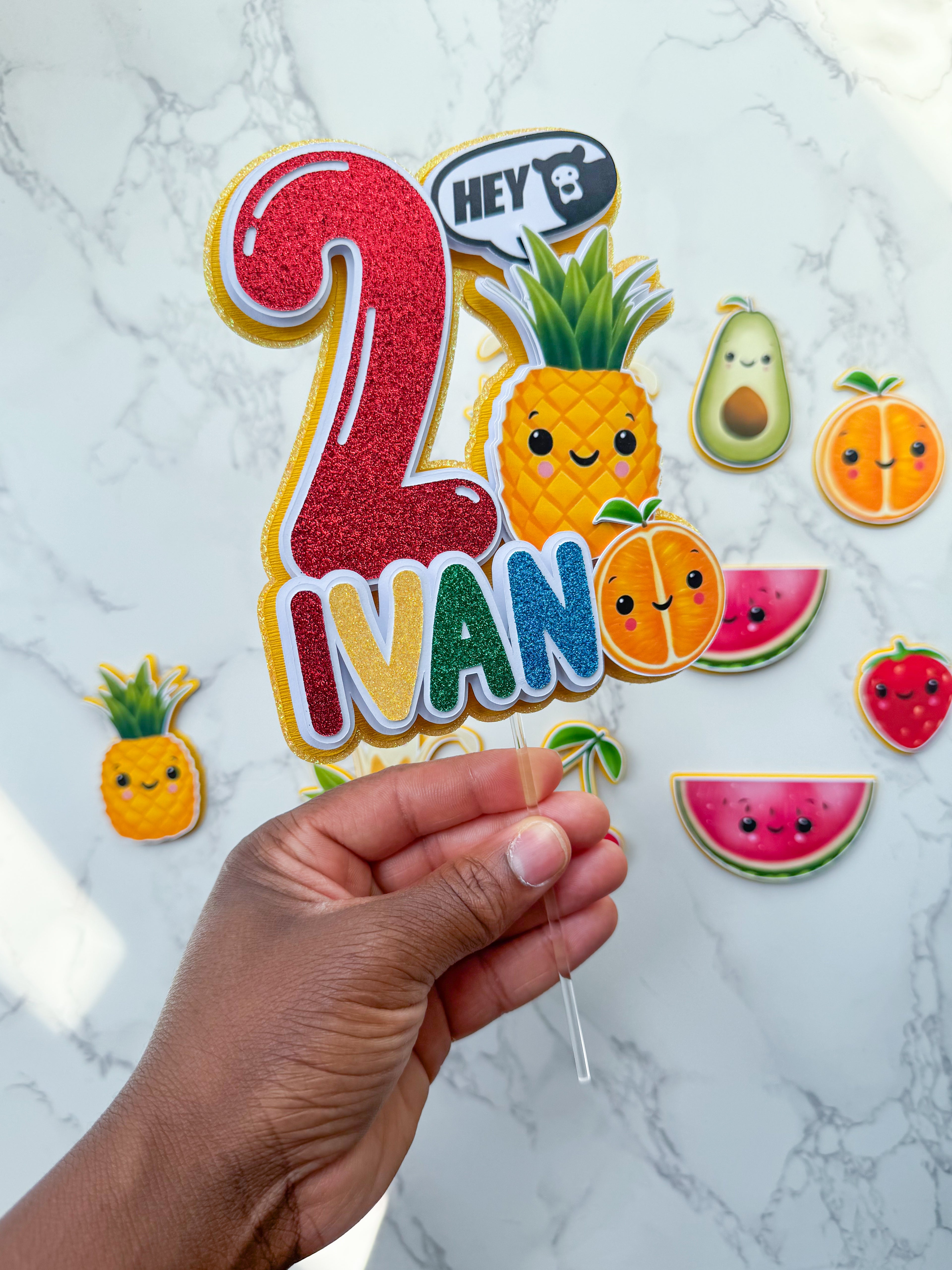 Personalised Dancing Fruits Cake Topper Set
