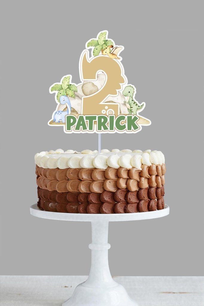 Dinosaur Birthday Cake Topper: Dino Party Decor, Personalized Name - Demi's Krafts