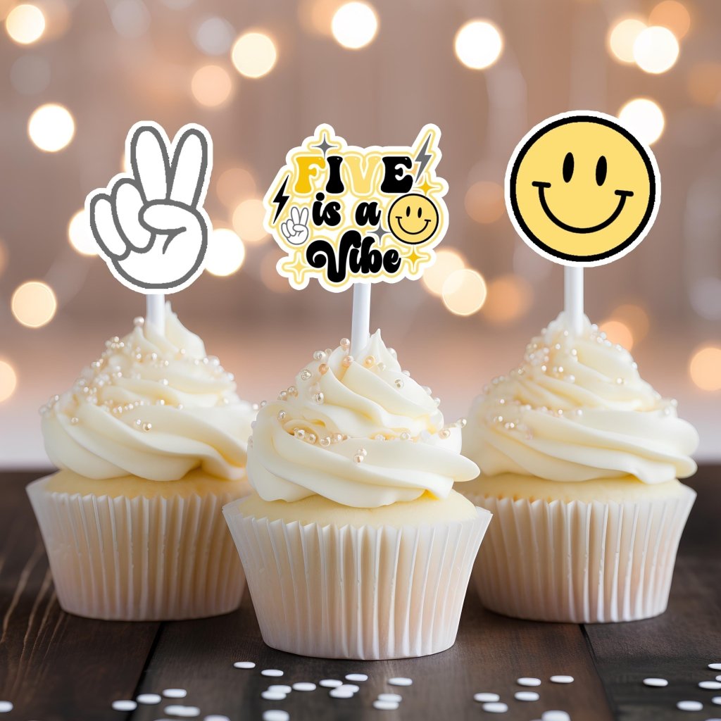 Groovy Five Cupcake Toppers for boys: Five is a vibe - Demi's Krafts