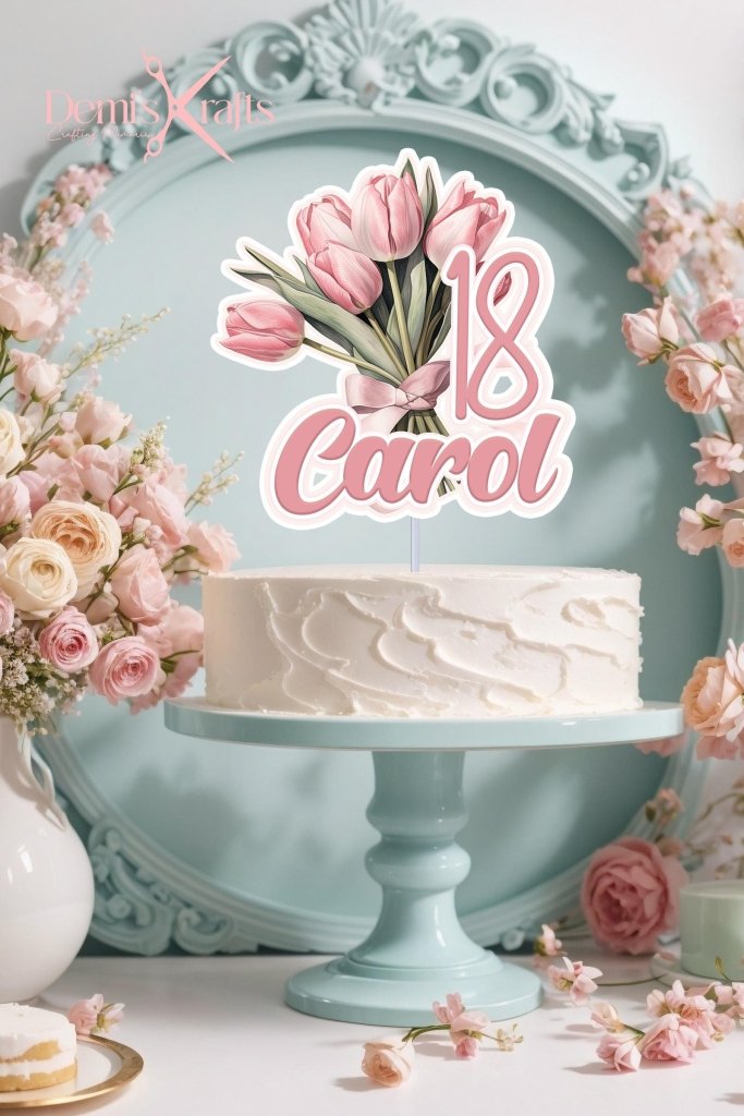 Floral Birthday Cake Topper: Birthday Party Decoration - Demi's Krafts
