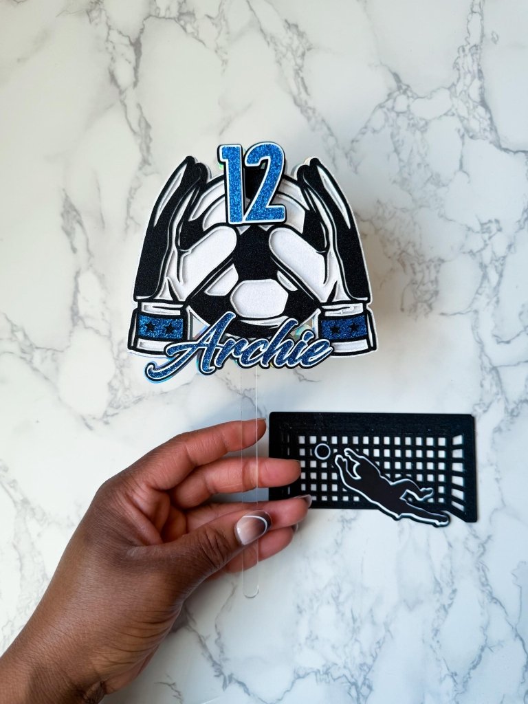 Goalie soccer themed birthday personalised cake topper - Demi's Krafts