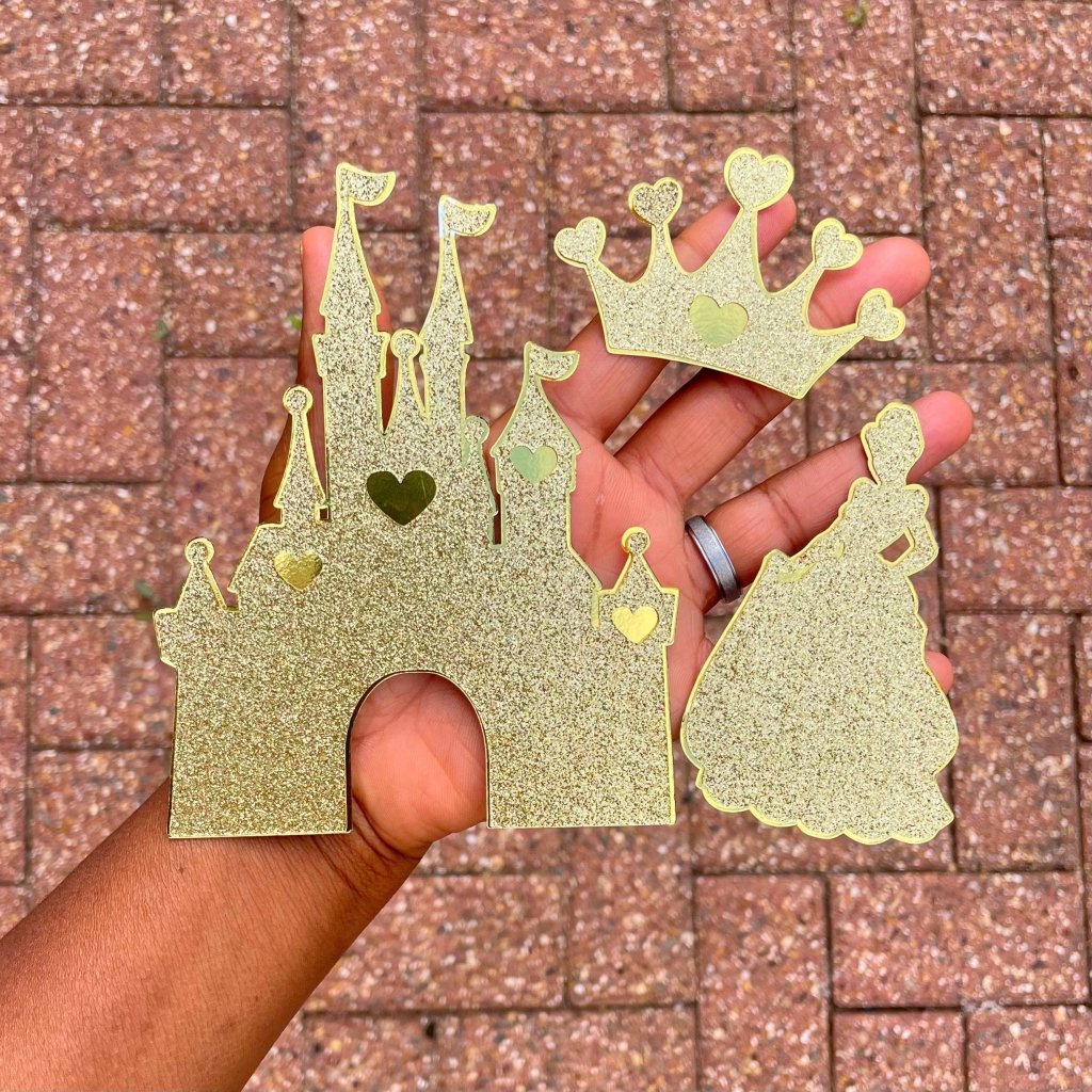 Gold Princess Cake Topper Set: Castle, Princess, Crown - Demi's Krafts