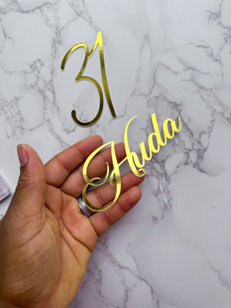 Foil Cursive Font Name and Age Cake Topper Charm 2 - Demi's Krafts