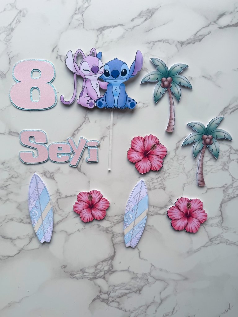 Personalised Pastel Stitch and Angel Cake Topper Set - Demi's Krafts