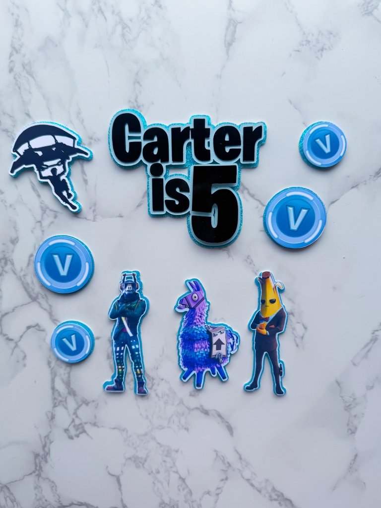 Personalised Fortnite Birthday Cake Charms: Gamer Cake Charms - Demi's Krafts