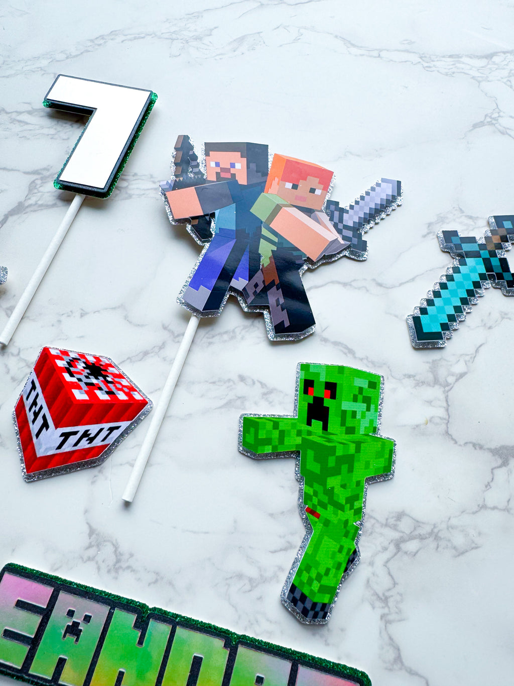 Personalised Mine Craft Cake Topper set