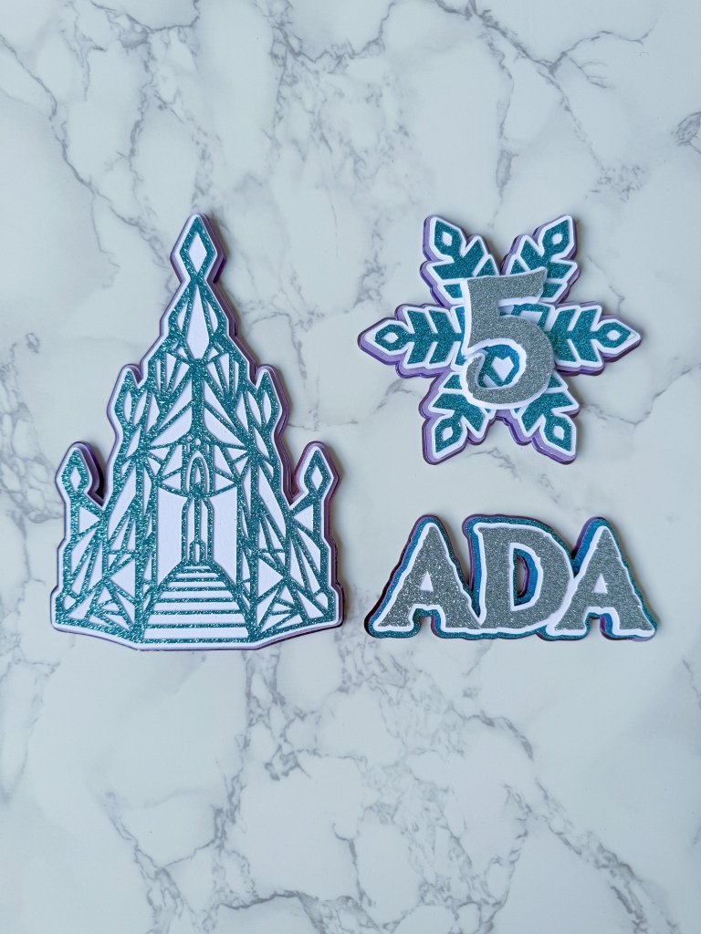 Frozen Icy Castle Cake Topper Set, Winter Birthday Cake topper, Icy name and age charm set - Demi's Krafts