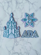 Frozen Icy Castle Cake Topper Set, Winter Birthday Cake topper, Icy name and age charm set - Demi's Krafts