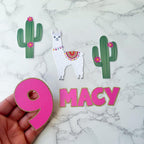 Llama Fiesta Birthday Cake Topper Set: Pink & Gold Glitter - Demi's Krafts