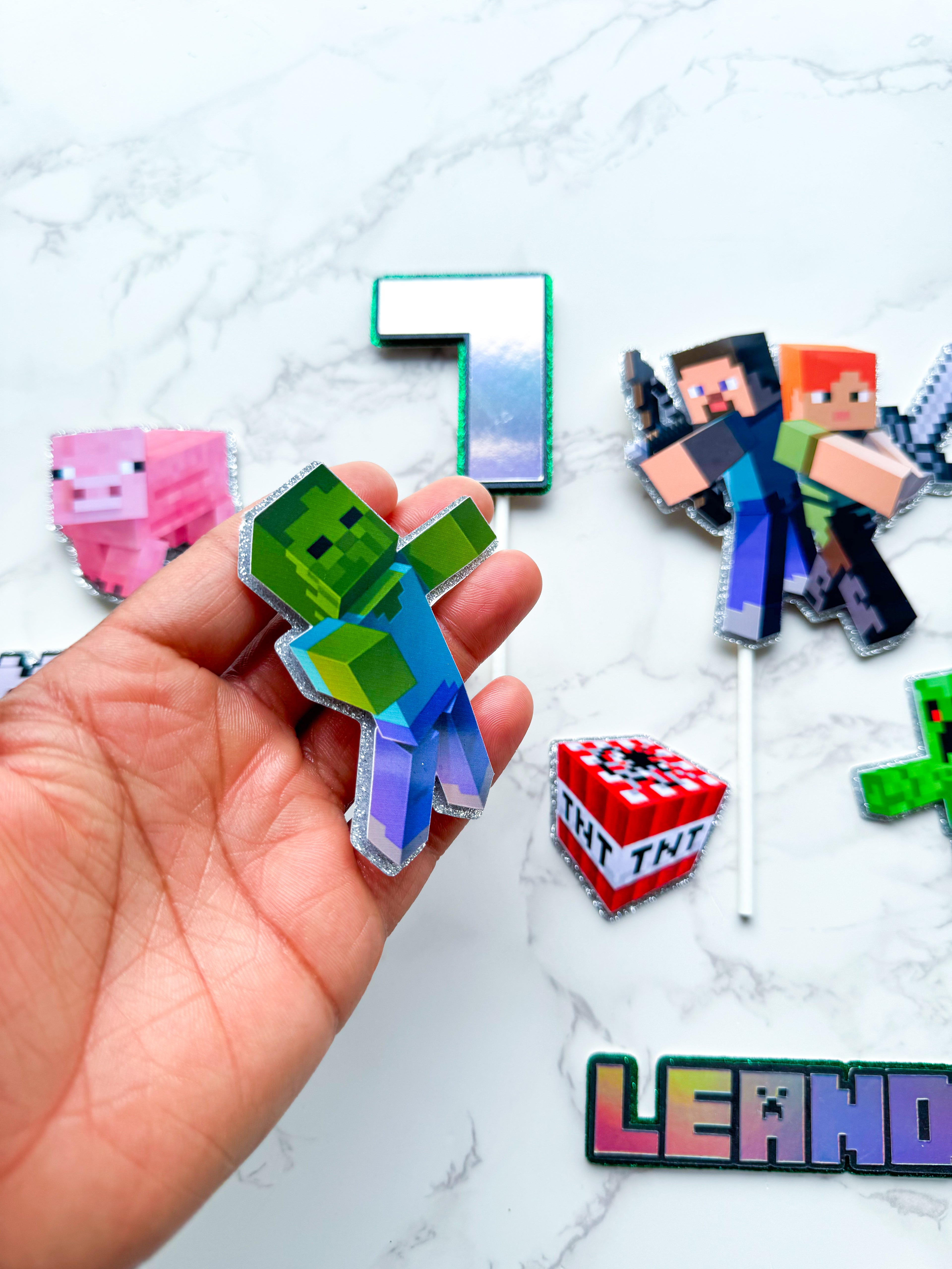 Personalised Mine Craft Cake Topper set