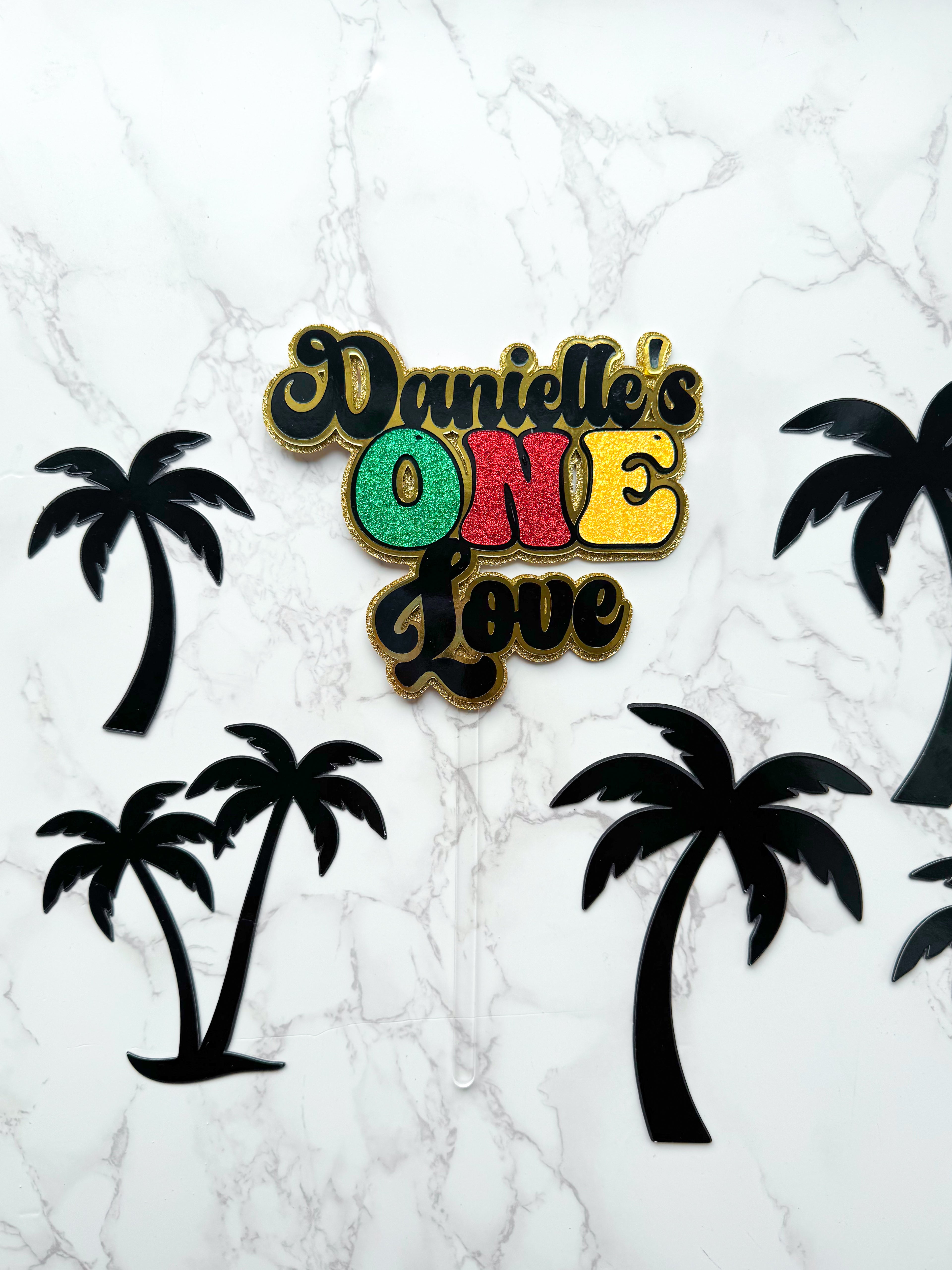 One Love Caribbean Themed Birthday Cake Topper
