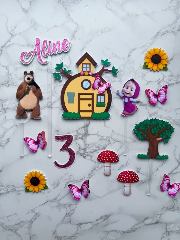 Personalised Masha and the Bear Cake Topper Set - Demi's Krafts