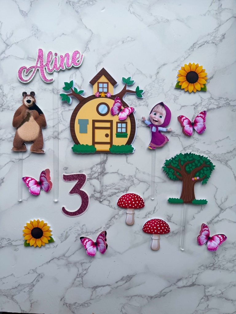 Personalised Masha and the Bear Cake Topper Set - Demi's Krafts