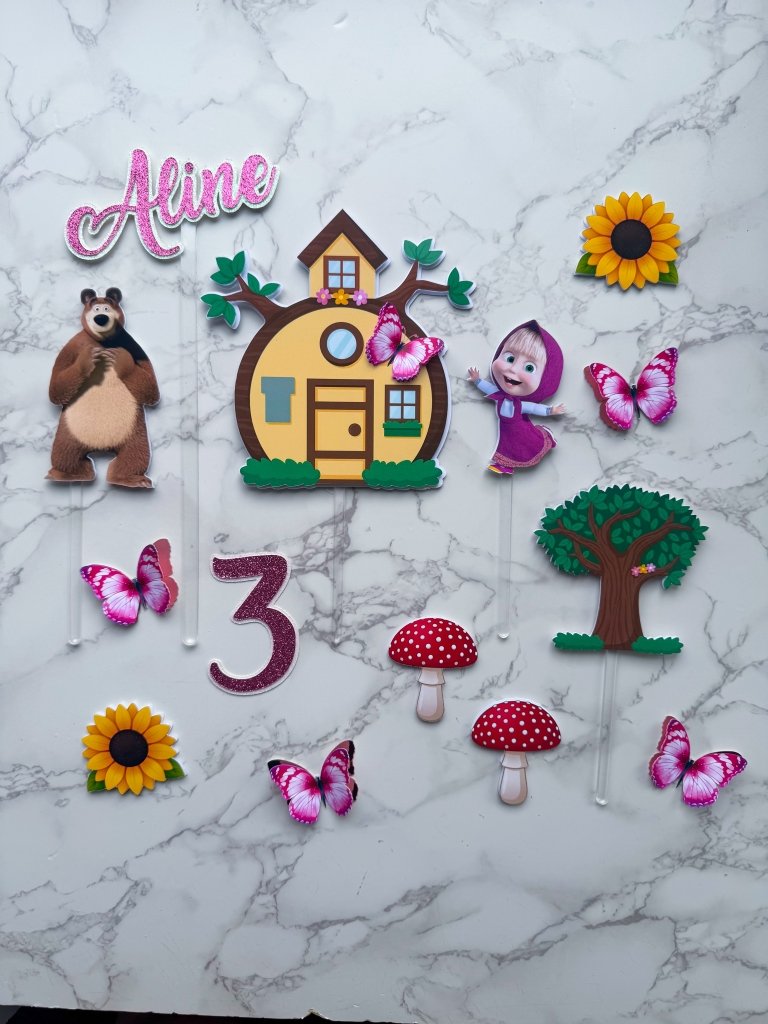 Personalised Masha and the Bear Cake Topper Set - Demi's Krafts