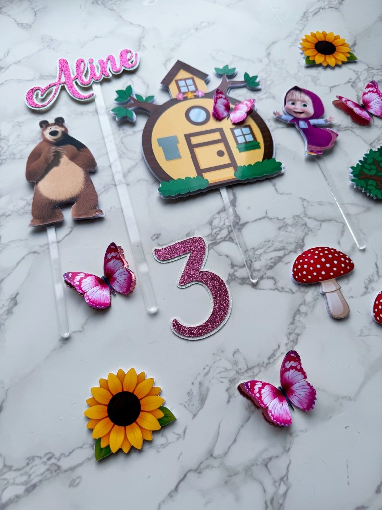 Personalised Masha and the Bear Cake Topper Set - Demi's Krafts