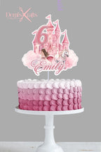 Princess Castle Birthday Cake Topper in Pink with Horse and Princess - Demi's Krafts