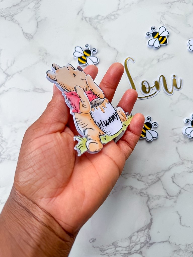 Personalised Winnie the Pooh Bear and Bees Cake Charm Set - Demi's Krafts